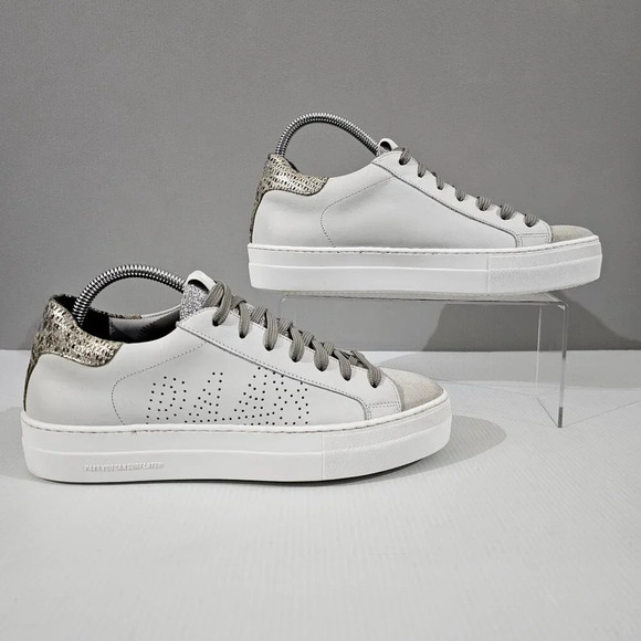 NEW P448 Thea Sneaker EU 41 White Metallic Leopard Print Leather Platform Skate - Picture 3 of 13